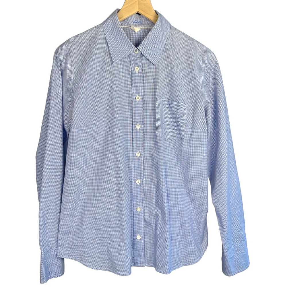 J. Crew Mini-check Button-Down Butter Mom Shirt | Light Blue | M